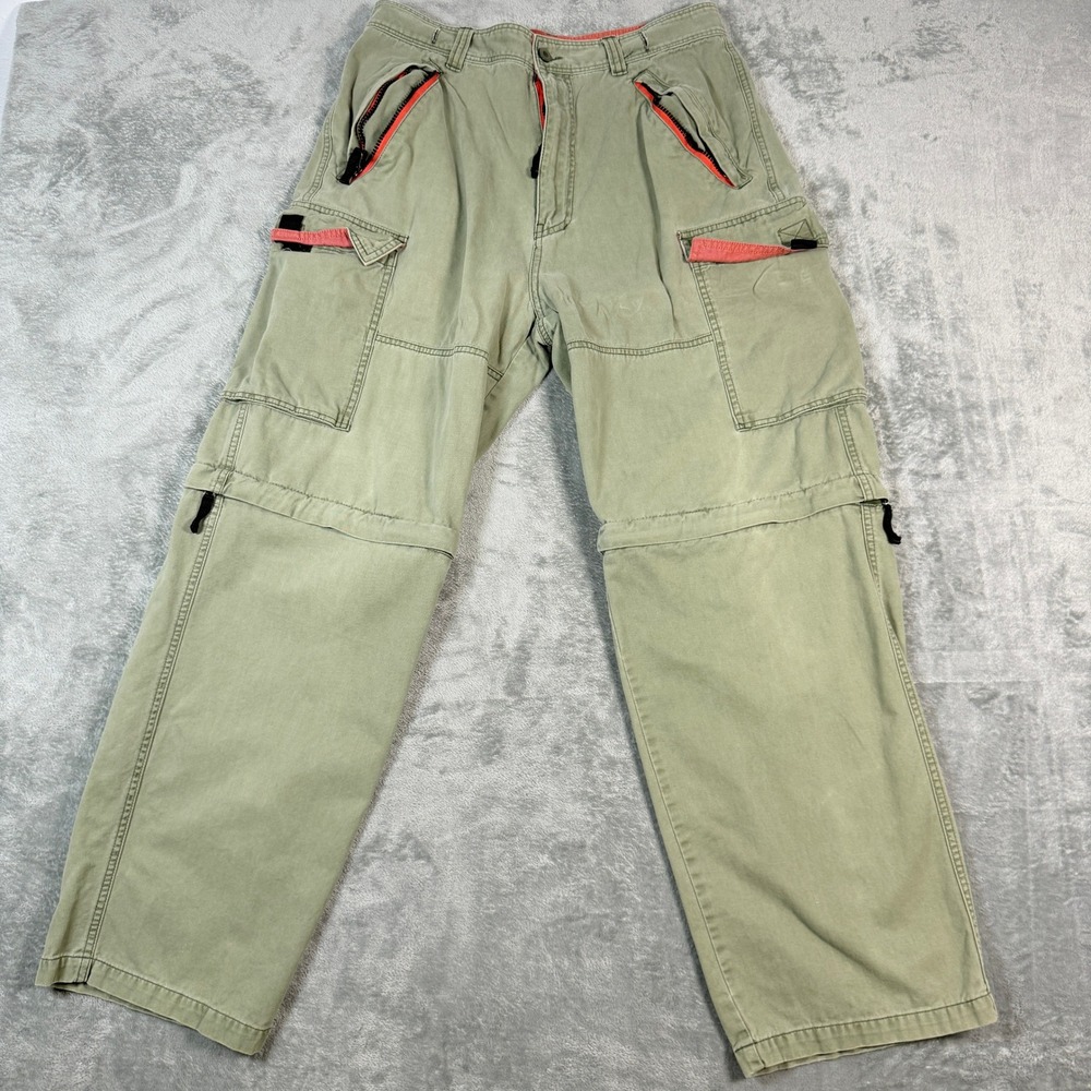 Plugg Mens Med Convertible Cargo Pants Sage Green Zip Off Wide Leg Y2K Skater